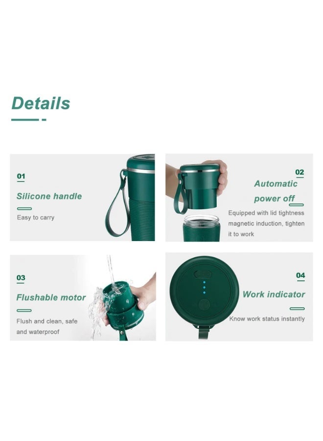 Chabeia Portable Blender, Personal Size Juicer Cup Shakes and Smoothies Travel Mini Mixer with 1200mah USB Rechargeable 3d 6 Blades Handheld Use in Sports Gym Outdoors （Green） - Image 3